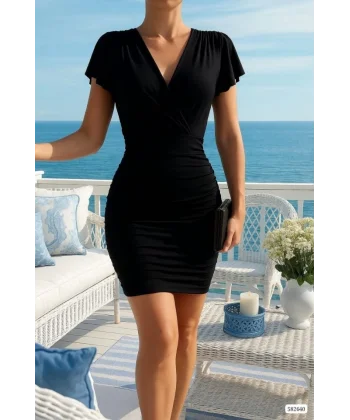 Kadın Sandy Kumaş V Yaka Mini Boy Elbise