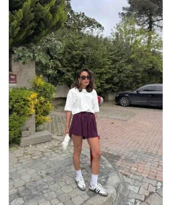 Kadın Sandys Kumaş Bağıcık Detaylı şort