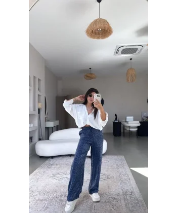 Kadın Saten Kumaş Leopar Desenli Pantolon