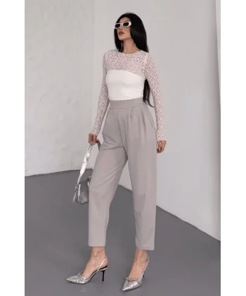 Kadın Scuba Krep Likralı Yan Fermuarlı Lastikli Harem Pantolon