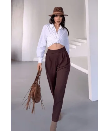 Kadın Scuba Krep Likralı Yan Fermuarlı Lastikli Harem Pantolon