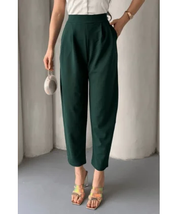 Kadın Scuba Krep Likralı Yan Fermuarlı Lastikli Harem Pantolon