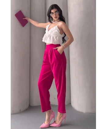 Kadın Scuba Krep Likralı Yan Fermuarlı Lastikli Harem Pantolon