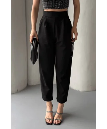 Kadın Scuba Krep Likralı Yan Fermuarlı Lastikli Harem Pantolon