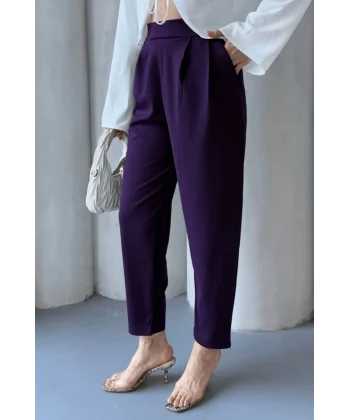 Kadın Scuba Krep Likralı Yan Fermuarlı Lastikli Harem Pantolon