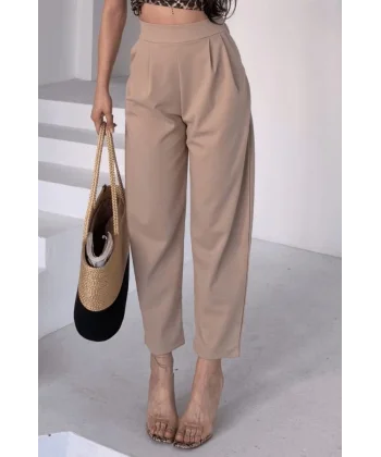 Kadın Scuba Krep Likralı Yan Fermuarlı Lastikli Harem Pantolon