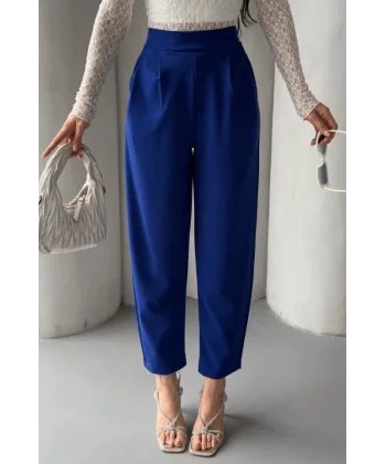 Kadın Scuba Krep Likralı Yan Fermuarlı Lastikli Harem Pantolon