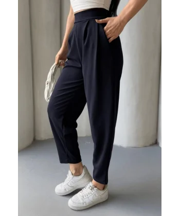 Kadın Scuba Krep Likralı Yan Fermuarlı Lastikli Harem Pantolon