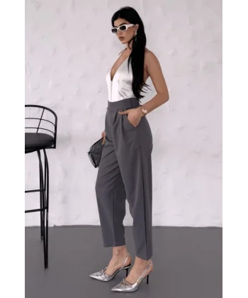 Kadın Scuba Krep Likralı Yan Fermuarlı Lastikli Harem Pantolon