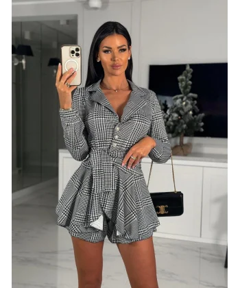 Kadın Scuba Kumaş Ekose Baskı şort Elbise