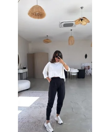 Kadın Scuba Modal Paça Manşet Pileli Pantolun