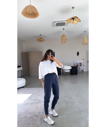 Kadın Scuba Modal Paça Manşet Pileli Pantolun