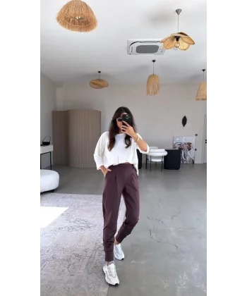 Kadın Scuba Modal Paça Manşet Pileli Pantolun