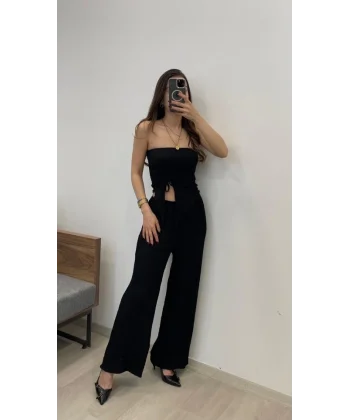 Kadın Sendy Kumaş Bağcık Detaylı Asimetrik Takım