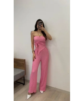 Kadın Sendy Kumaş Bağcık Detaylı Asimetrik Takım