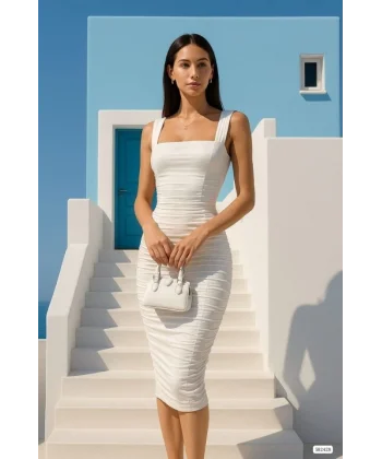 Kadın Sendy Kumaş Kalın Askılı Midi Boy Elbise