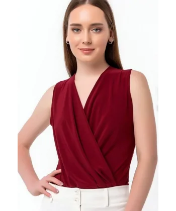 Kadın Sendy Kumaş Kruvaze Yaka Vatkalı Bluz