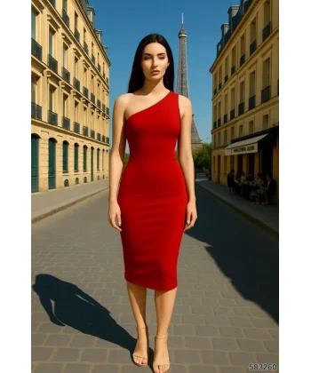 Kadın Sendy Kumaş Tek Omuz Midi Boy Elbise