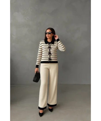Kadın şerit Detay Bol Paça Pantolun ıkılı Takım