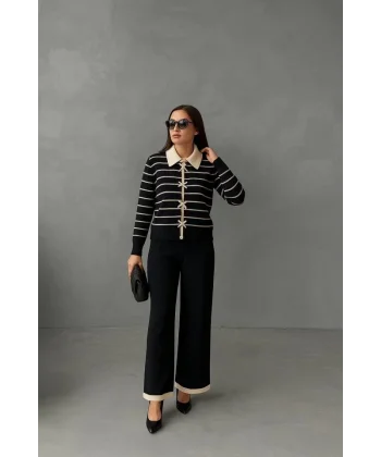 Kadın şerit Detay Bol Paça Pantolun  ıkılı Takım