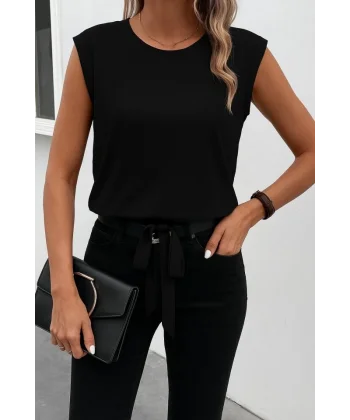 Kadın Sıfır Kol Etek Ucu Bağlama Detay Ithal Krep Bluz