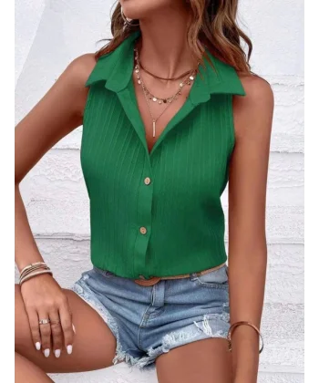 Kadın Sıfır Kol Pamela Kumaş Gömlek