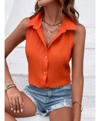 Kadın Sıfır Kol Pamela Kumaş Gömlek