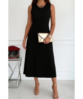 Kadın Sıfır Kollu Bisiklet Yaka Midi Viskon Iki Iplik Elbise