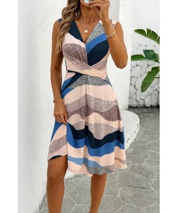 Kadın Sıfır Kollu önden çapraz Detaylı Leopar Desenli Süprem Elbise