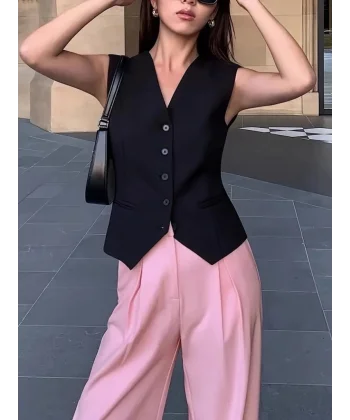 Kadın Sıfır Kollu önden Düğmeli Atlas Yelek