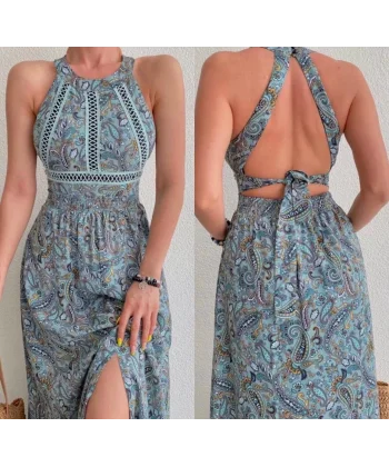 Kadın Sırt Dekolteli Maxi Boy Yırtmaçlı Efsane Elbise