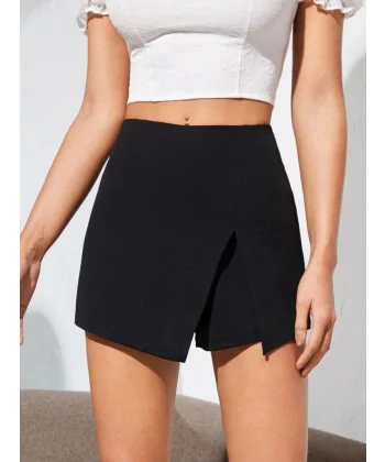 Kadın Siyah Krep Kumaş Mini Etek