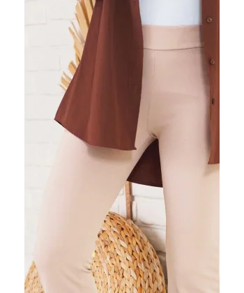 Kadın Skuba Krep Kumaş Basic Pantolon - Bej