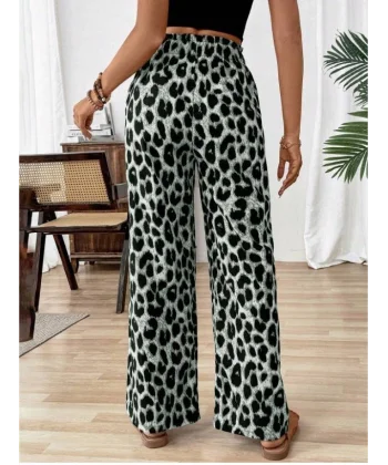 Kadın Süprem Kumaş Beli Lastikli Leopar Desen Pantolon
