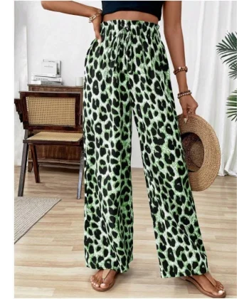 Kadın Süprem Kumaş Beli Lastikli Leopar Desen Pantolon