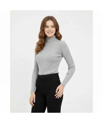 Kadın Tam Boğazlı Fitilli Likrali Koşkorse Badi - Gri