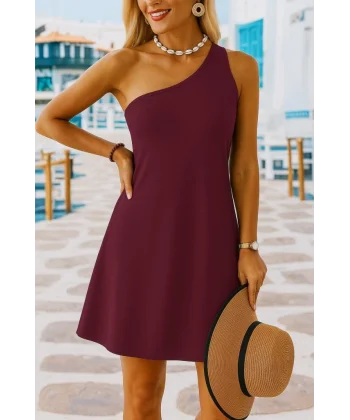 Kadın Tek Omuz Askılı Krep Mini Elbise