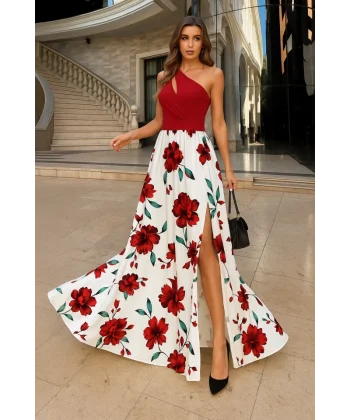 Kadın Tek Omuzdan Askılı Damla Detaylı üst Dalgıç Alt Süprem Maxi Elbise