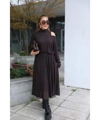 Kadın Triko Plise Ve Tül Detay Iki Parça Elbise