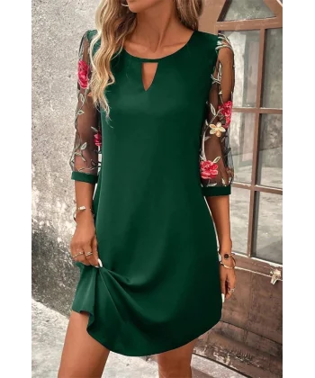 Kadın Truvakar Kol Bisiklet Yaka çiçek Desen Sandy Salaş Kısa Elbise