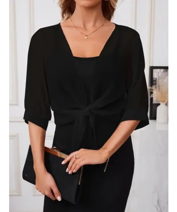 Kadın Truvakar Kol önden Bağlamalı Kısa şifon Bolero Ceket