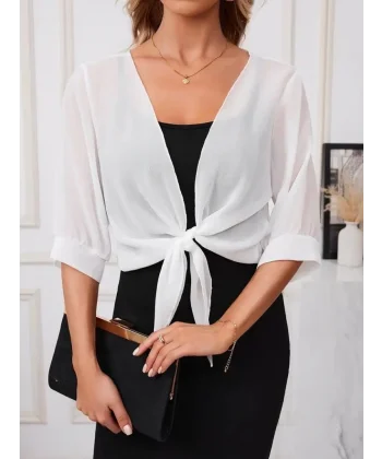 Kadın Truvakar Kol önden Bağlamalı Kısa şifon Bolero Ceket