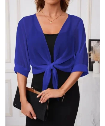 Kadın Truvakar Kol önden Bağlamalı Kısa şifon Bolero Ceket