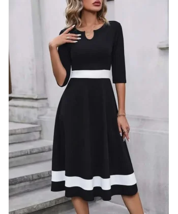 Kadın Truvakar Kol V Yakalı Janjan Krep Midi Elbise