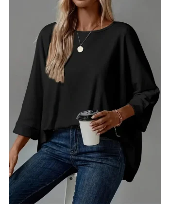 Kadın Truvakar Kollu Bisiklet Yaka Viskon Bluz