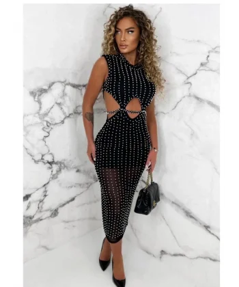 Kadın Tül Transparan Taş Detay Elbise