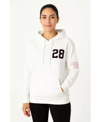 Kadın Üç İplik Kapüşonlu Ön ve Arka Baskılı SweatShirt hoodie - Beyaz