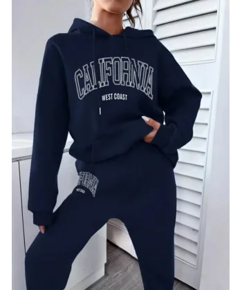 Kadın üç Iplik Kumaş California Kapşonlu Ikili Takım