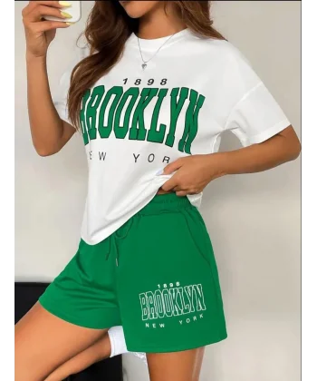 Kadın Üst Süprem Alt İki İplik Kumaş Brooklyn Baskılı İkili Takım