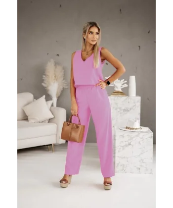 Kadın Üstü V Yaka Kolsuz Krop Alt Beli Lastikli Pantalon İki İplik Takım